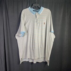 US Polo Assn‎ Mens 3XL Striped Polo Shirt Short Sleeve Luxury Feel Blue Tan